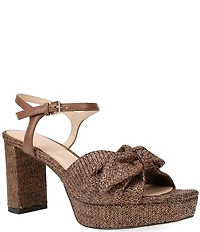 Pelle Moda Penni Raffia Bow Block Heel Dress Sandals