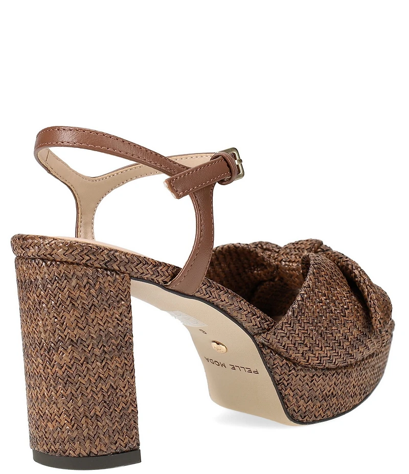 Pelle Moda Penni Raffia Bow Block Heel Dress Sandals