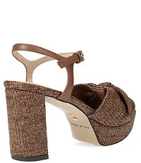 Pelle Moda Penni Raffia Bow Block Heel Dress Sandals