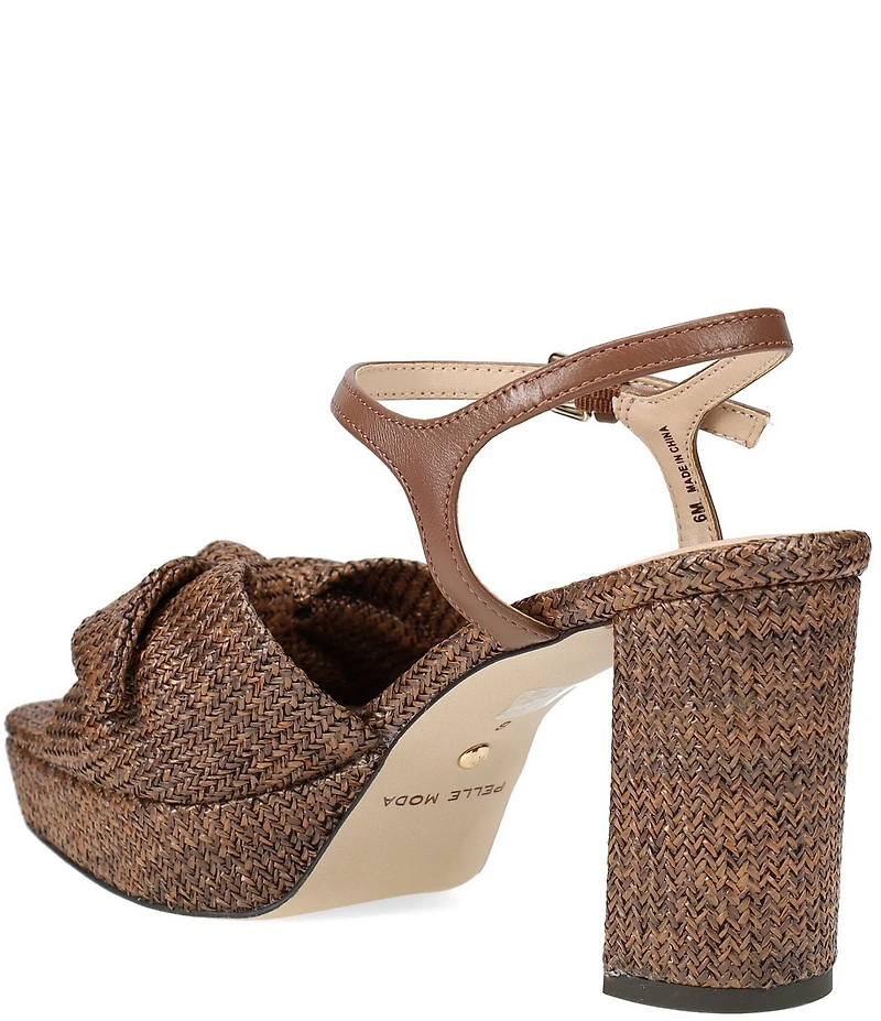 Pelle Moda Penni Raffia Bow Block Heel Dress Sandals