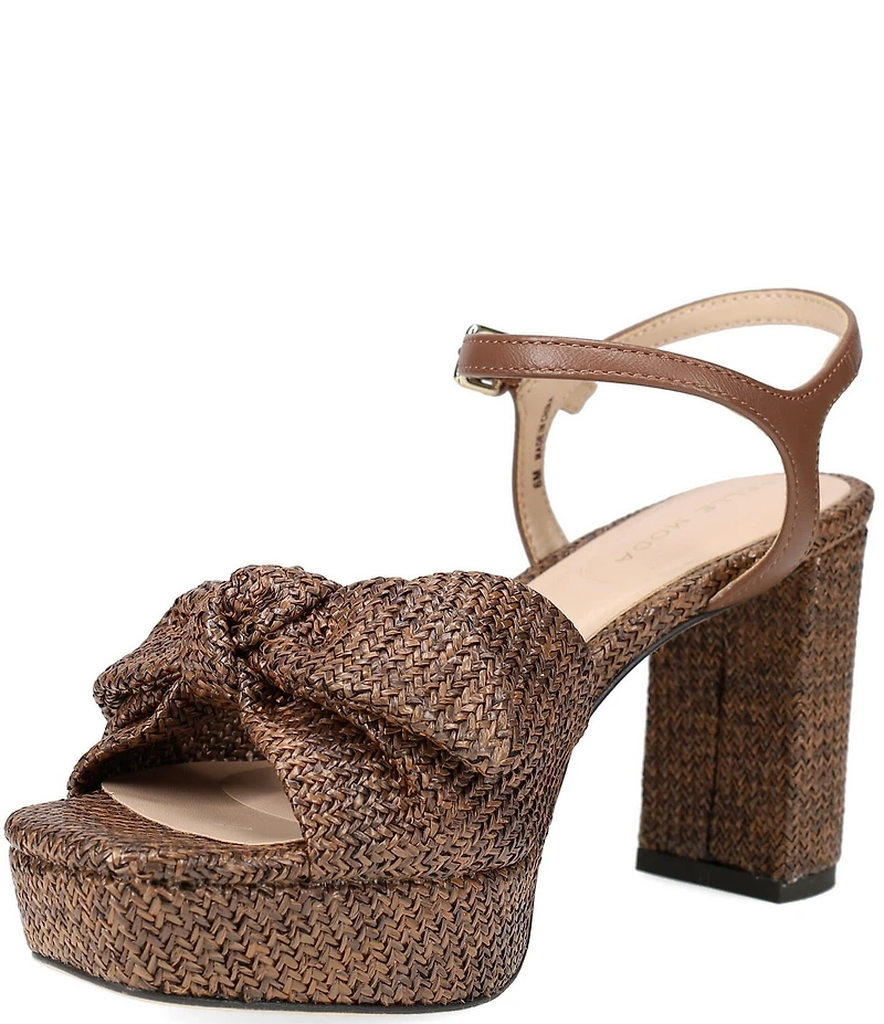 Pelle Moda Penni Raffia Bow Block Heel Dress Sandals