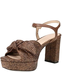 Pelle Moda Penni Raffia Bow Block Heel Dress Sandals