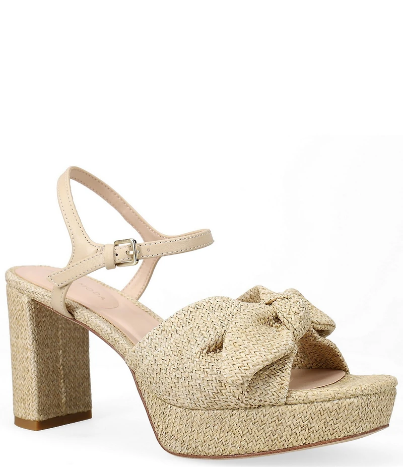 Pelle Moda Penni Raffia Bow Block Heel Dress Sandals