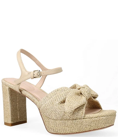 Pelle Moda Penni Raffia Bow Block Heel Dress Sandals