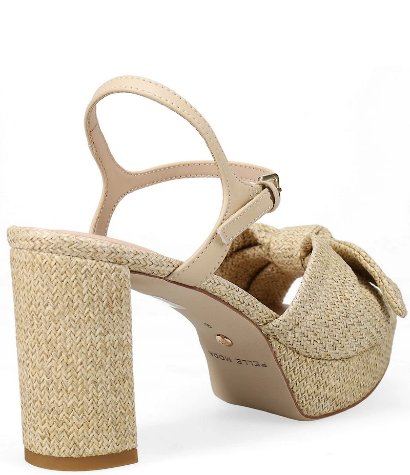 Pelle Moda Penni Raffia Bow Block Heel Dress Sandals