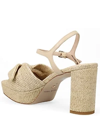 Pelle Moda Penni Raffia Bow Block Heel Dress Sandals