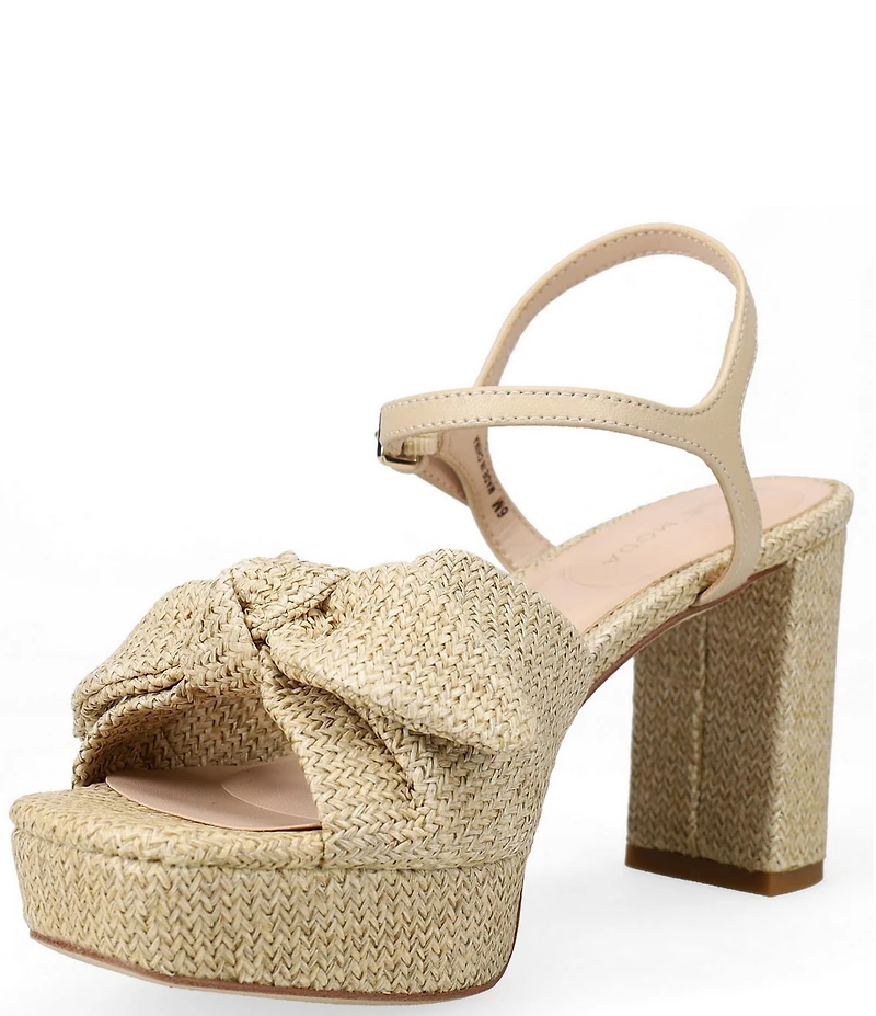 Pelle Moda Penni Raffia Bow Block Heel Dress Sandals