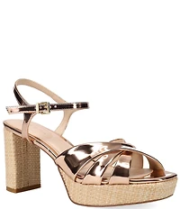 Pelle Moda Petina Metallic Raffia Block Heel Sandals