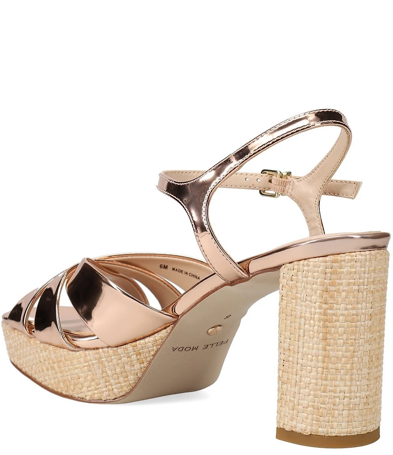 Pelle Moda Petina Metallic Raffia Block Heel Sandals