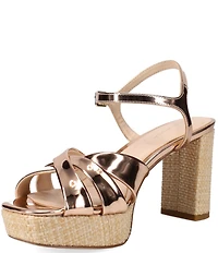 Pelle Moda Petina Metallic Raffia Block Heel Sandals