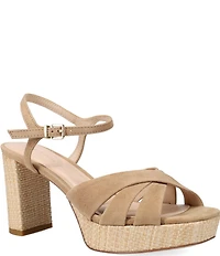 Pelle Moda Petina Suede Woven Raffia Block Heel Dress Sandals