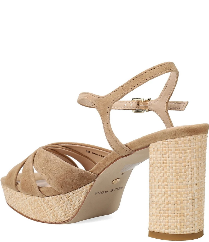 Pelle Moda Petina Suede Woven Raffia Block Heel Dress Sandals