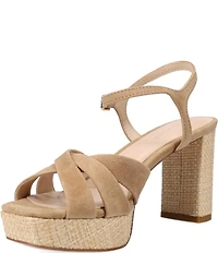 Pelle Moda Petina Suede Woven Raffia Block Heel Dress Sandals