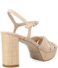 Pelle Moda Petina Suede Woven Raffia Block Heel Dress Sandals