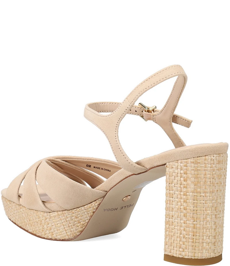 Pelle Moda Petina Suede Woven Raffia Block Heel Dress Sandals