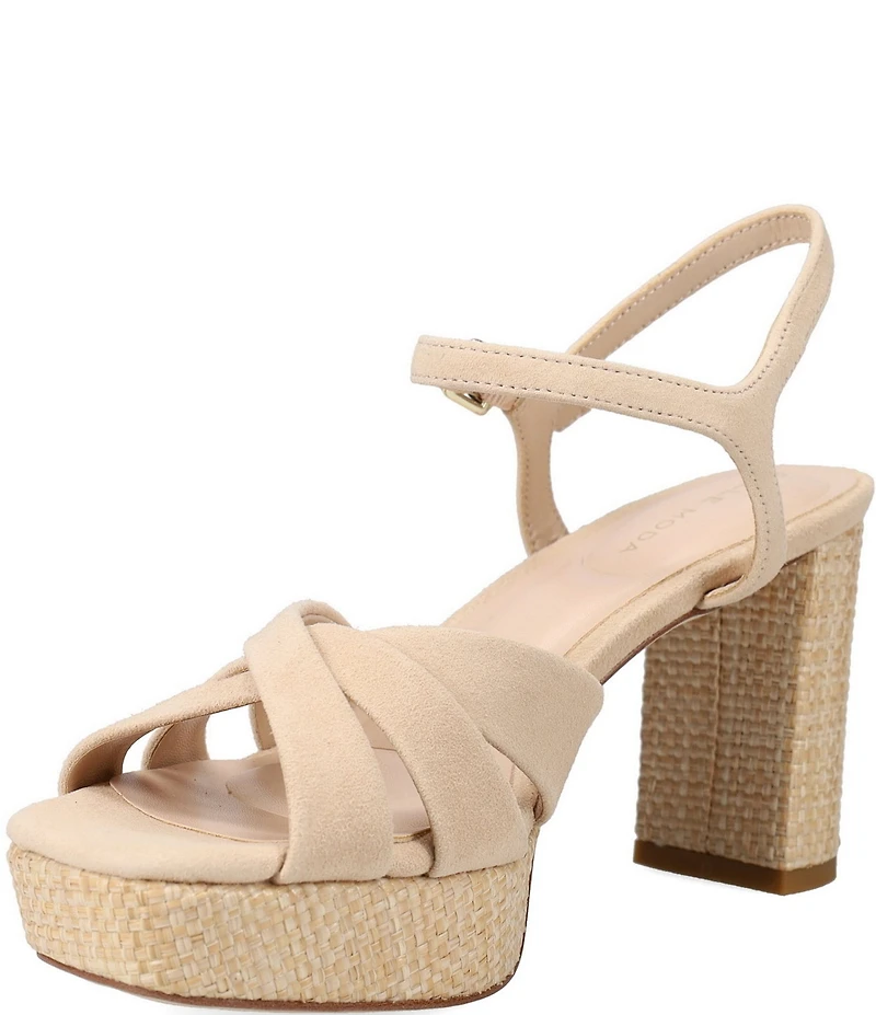 Pelle Moda Petina Suede Woven Raffia Block Heel Dress Sandals