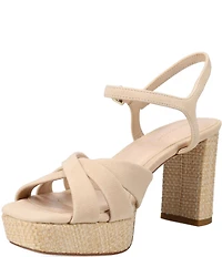 Pelle Moda Petina Suede Woven Raffia Block Heel Dress Sandals