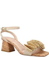 Pelle Moda Tiann Linen Ruffle Cork Block Heel Sandals