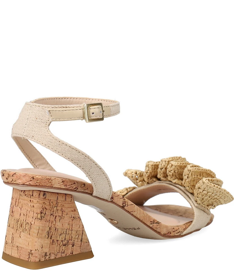Pelle Moda Tiann Linen Ruffle Cork Block Heel Sandals