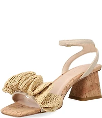 Pelle Moda Tiann Linen Ruffle Cork Block Heel Sandals