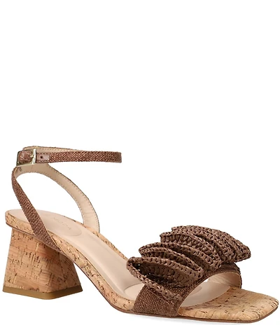 Pelle Moda Tiann Linen Ruffle Cork Block Heel Sandals