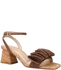 Pelle Moda Tiann Linen Ruffle Cork Block Heel Sandals
