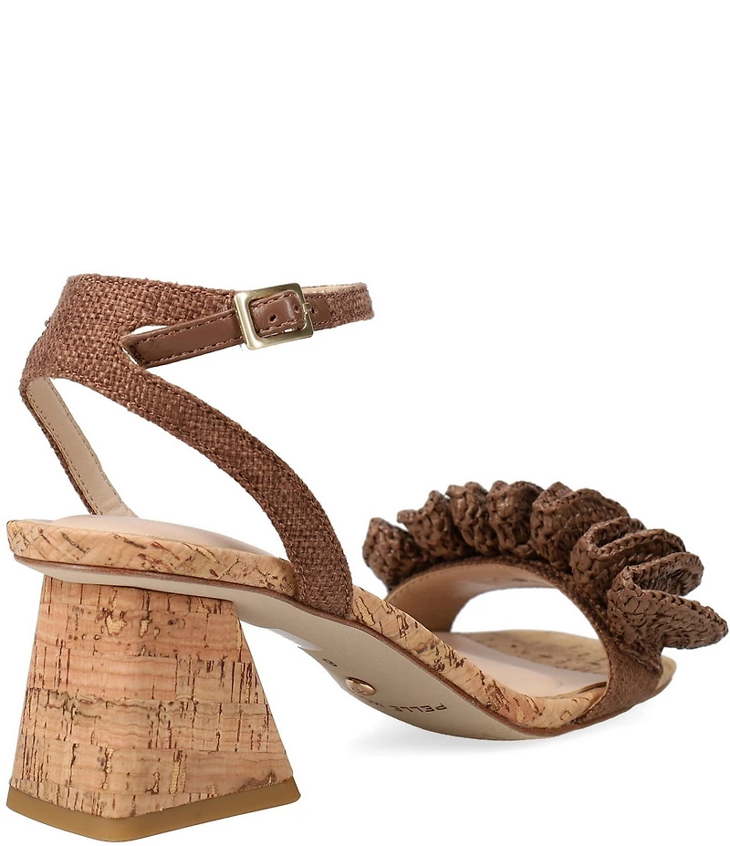 Pelle Moda Tiann Linen Ruffle Cork Block Heel Sandals