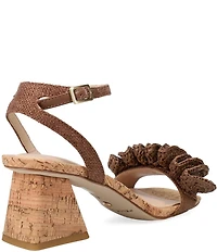 Pelle Moda Tiann Linen Ruffle Cork Block Heel Sandals