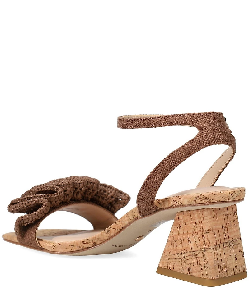 Pelle Moda Tiann Linen Ruffle Cork Block Heel Sandals