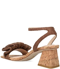 Pelle Moda Tiann Linen Ruffle Cork Block Heel Sandals