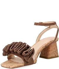 Pelle Moda Tiann Linen Ruffle Cork Block Heel Sandals