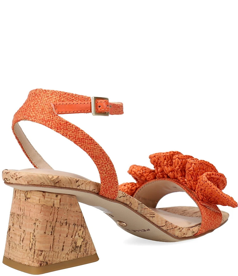 Pelle Moda Tiann Linen Ruffle Cork Block Heel Sandals