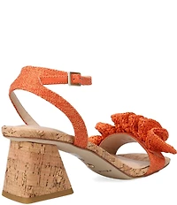 Pelle Moda Tiann Linen Ruffle Cork Block Heel Sandals