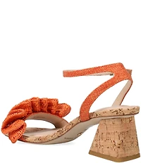 Pelle Moda Tiann Linen Ruffle Cork Block Heel Sandals