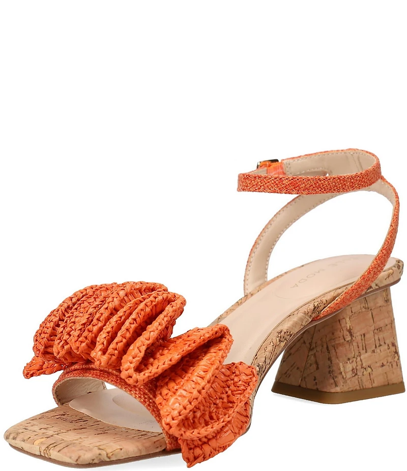 Pelle Moda Tiann Linen Ruffle Cork Block Heel Sandals