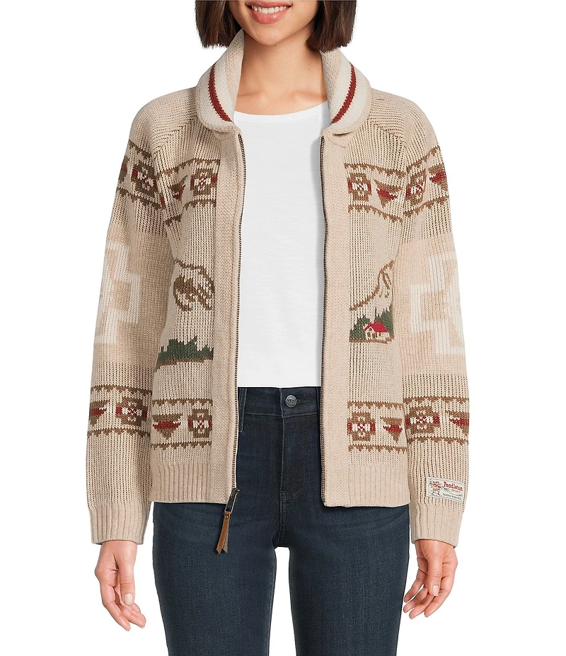 Pendleton Alpine Lambswool Shawl Collar Long Sleeve Zip Up Cardigan