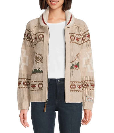 Pendleton Alpine Lambswool Shawl Collar Long Sleeve Zip Up Cardigan
