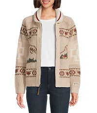 Pendleton Alpine Lambswool Shawl Collar Long Sleeve Zip Up Cardigan