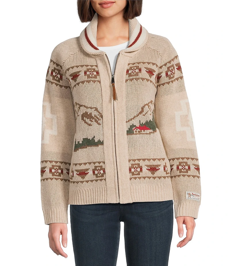 Pendleton Alpine Lambswool Shawl Collar Long Sleeve Zip Up Cardigan