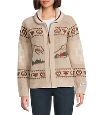 Pendleton Alpine Lambswool Shawl Collar Long Sleeve Zip Up Cardigan
