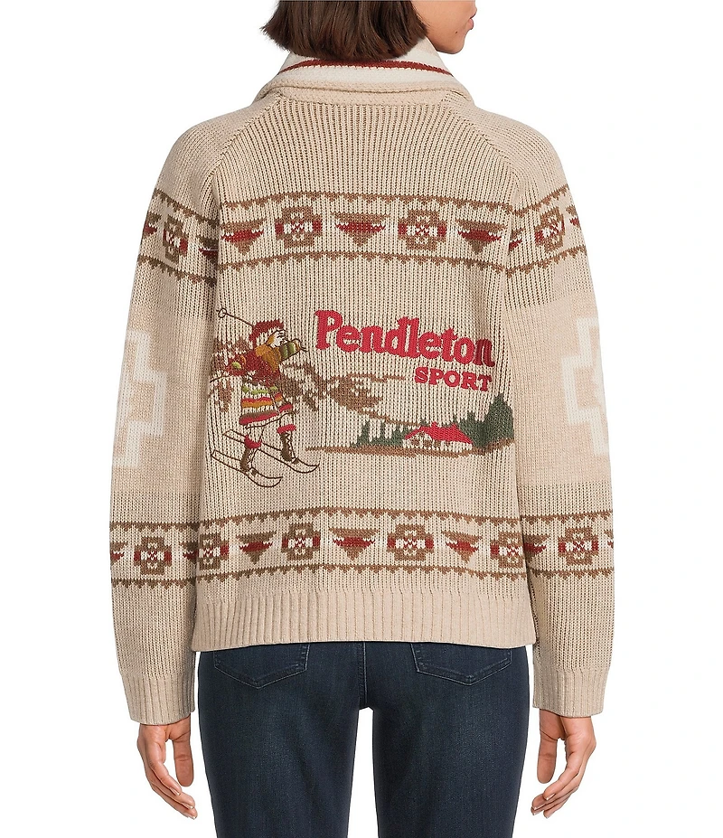 Pendleton Alpine Lambswool Shawl Collar Long Sleeve Zip Up Cardigan