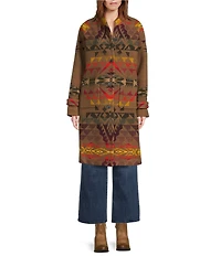 Pendleton Archive Wool Blend Jacquard Print Stand Collar Long Sleeve Coat