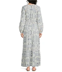 Pendleton Athena Printed V-Neck Long Sleeve Maxi A-Line Dress