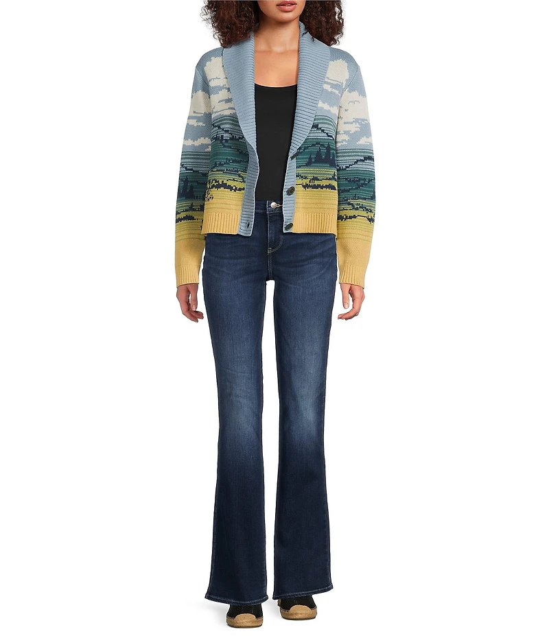 Pendleton Big Sky Ribbed Knit Shawl Collar Long Sleeve Cardigan