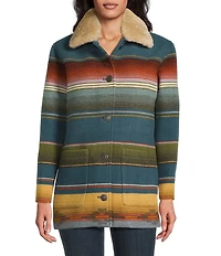 Pendleton Brownsville Striped Wool Detachable Shearling Point Collar Long Sleeve Coat