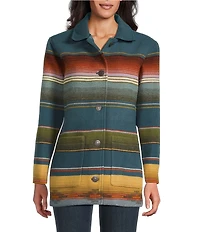 Pendleton Brownsville Striped Wool Detachable Shearling Point Collar Long Sleeve Coat