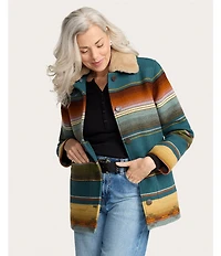 Pendleton Brownsville Striped Wool Detachable Shearling Point Collar Long Sleeve Coat