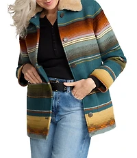 Pendleton Brownsville Striped Wool Detachable Shearling Point Collar Long Sleeve Coat