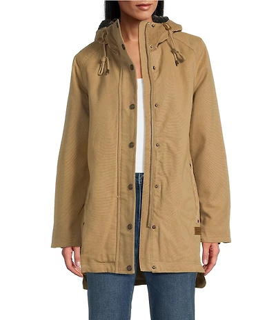 Pendleton Cedar Creek Cotton Canvas Corduroy Trim Stand Collar Hooded Zip Front Parka Jacket