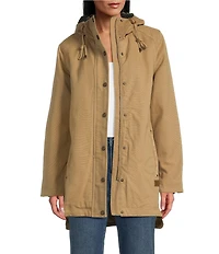 Pendleton Cedar Creek Cotton Canvas Corduroy Trim Stand Collar Hooded Zip Front Parka Jacket